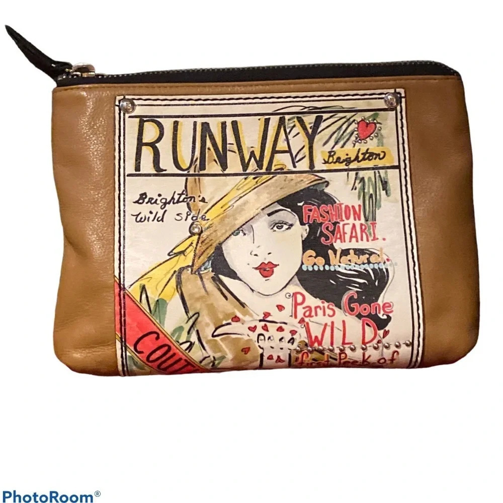 Brighton Couture Fashionista Runway Tan zipper leather clutch